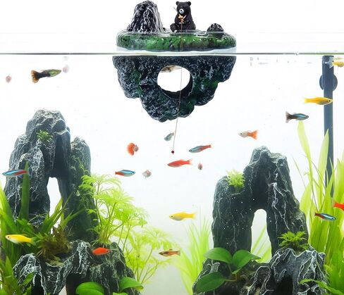 Aquarium Floating Island Decoration with Interactive Fish Feeding Hook, Floating Betta Hide and Shrimp Cave, Aquarium Decor with Hideout Tunnel, Betta Fish Hammock in Kuwait