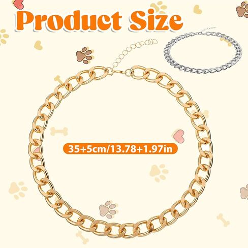 Larrel 2 Pcs Cat Chain Collar, Adjustable Metal Chain for Cat, Pet Necklace Jewelry Exquisite Pet Stylish Decorative Accessory for Small Cats Dogs(Gold, Silver) in Kuwait
