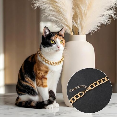 Larrel 2 Pcs Cat Chain Collar, Adjustable Metal Chain for Cat, Pet Necklace Jewelry Exquisite Pet Stylish Decorative Accessory for Small Cats Dogs(Gold, Silver) in Kuwait