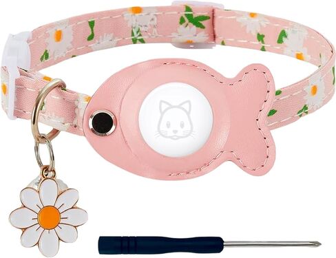 Cat Collar for Airtag, Breakaway GPS Tracker Kitten Collar with Airtag Holder and Bells for Girl Boy Cats Cute Personalized Cat Collar with Fish Adjustable Length (Pink) in Kuwait