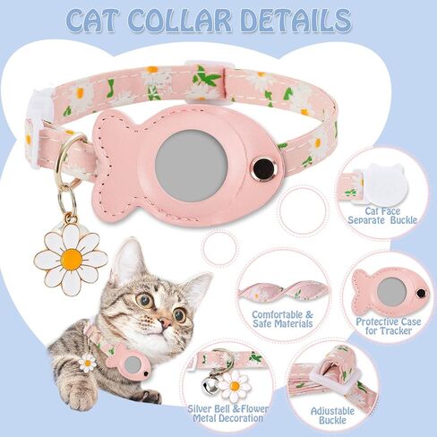 Cat Collar for Airtag, Breakaway GPS Tracker Kitten Collar with Airtag Holder and Bells for Girl Boy Cats Cute Personalized Cat Collar with Fish Adjustable Length (Pink) in Kuwait