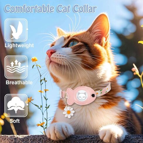 Cat Collar for Airtag, Breakaway GPS Tracker Kitten Collar with Airtag Holder and Bells for Girl Boy Cats Cute Personalized Cat Collar with Fish Adjustable Length (Pink) in Kuwait