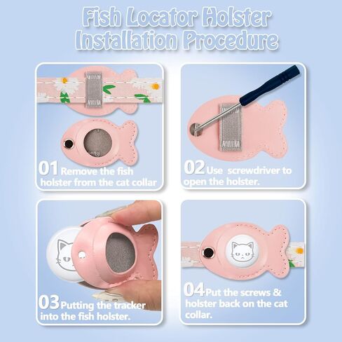 Cat Collar for Airtag, Breakaway GPS Tracker Kitten Collar with Airtag Holder and Bells for Girl Boy Cats Cute Personalized Cat Collar with Fish Adjustable Length (Pink) in Kuwait