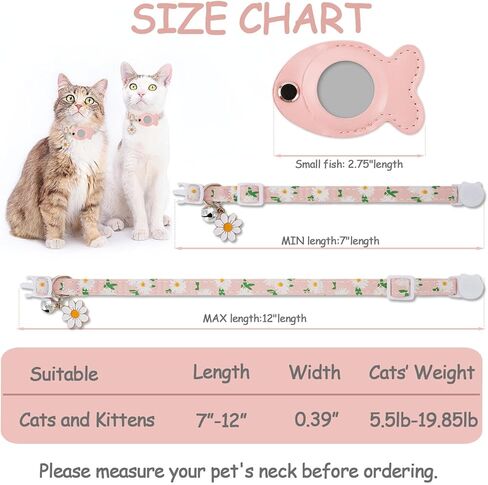 Cat Collar for Airtag, Breakaway GPS Tracker Kitten Collar with Airtag Holder and Bells for Girl Boy Cats Cute Personalized Cat Collar with Fish Adjustable Length (Pink) in Kuwait