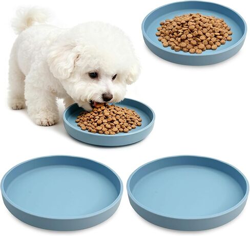 2-Pack Silicone Cat Bowls,Shallow Dog Bowl, 7-Inch Wide Cat and Dog Silicone Plates, Flexible & Dishwasher Safe Feeding Plates for Dry/Wet Food Drinking Water//Fresh Blue Color (Avocado Green) in Kuwait