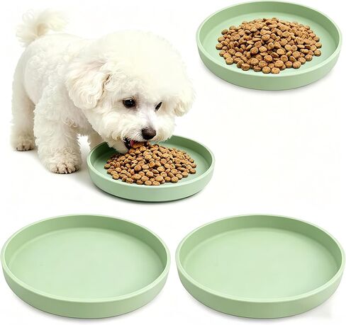 2-Pack Silicone Cat Bowls,Shallow Dog Bowl, 7-Inch Wide Cat and Dog Silicone Plates, Flexible & Dishwasher Safe Feeding Plates for Dry/Wet Food Drinking Water//Fresh Blue Color (Avocado Green) in Kuwait