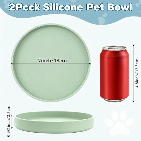 2-Pack Silicone Cat Bowls,Shallow Dog Bowl, 7-Inch Wide Cat and Dog Silicone Plates, Flexible & Dishwasher Safe Feeding Plates for Dry/Wet Food Drinking Water//Fresh Blue Color (Avocado Green) in Kuwait