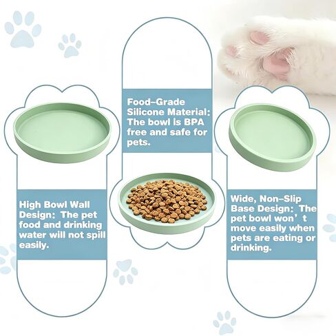 2-Pack Silicone Cat Bowls,Shallow Dog Bowl, 7-Inch Wide Cat and Dog Silicone Plates, Flexible & Dishwasher Safe Feeding Plates for Dry/Wet Food Drinking Water//Fresh Blue Color (Avocado Green) in Kuwait