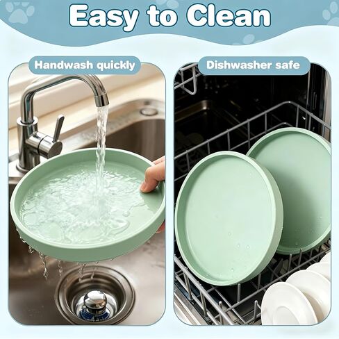 2-Pack Silicone Cat Bowls,Shallow Dog Bowl, 7-Inch Wide Cat and Dog Silicone Plates, Flexible & Dishwasher Safe Feeding Plates for Dry/Wet Food Drinking Water//Fresh Blue Color (Avocado Green) in Kuwait