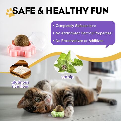 Interactive Catnip Ball Toy for Cats, Wall-Mounted Self-Grooming Lick Toy, Teeth Cleaning & Play Ball for Indoor Cats in Kuwait