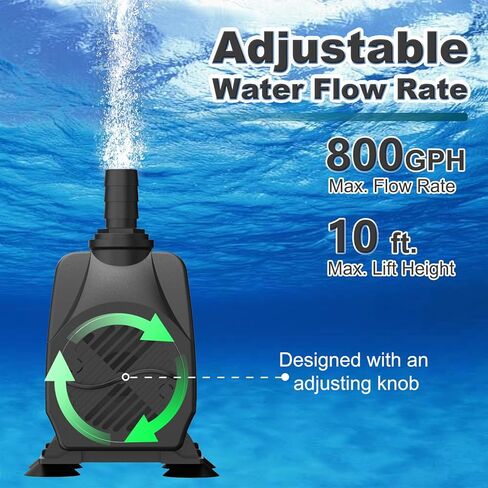 SongLong 800GPH(3000L/H) 10ft Power Cord Submersible Pump,Over Heating Protection Water Pump with 10ft Lift for Fountains, Ponds, Aquariums & Hydroponics. in Kuwait