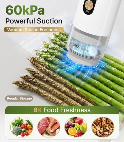 Compact Handheld Vacuum Sealer for Food, Portable Wireless Vacuum Sealer with 60kPa Suction, Dual Modes, Visible Water Reservoir, Includes Complete Set for Food Preservation in Kuwait