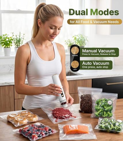 Compact Handheld Vacuum Sealer for Food, Portable Wireless Vacuum Sealer with 60kPa Suction, Dual Modes, Visible Water Reservoir, Includes Complete Set for Food Preservation in Kuwait