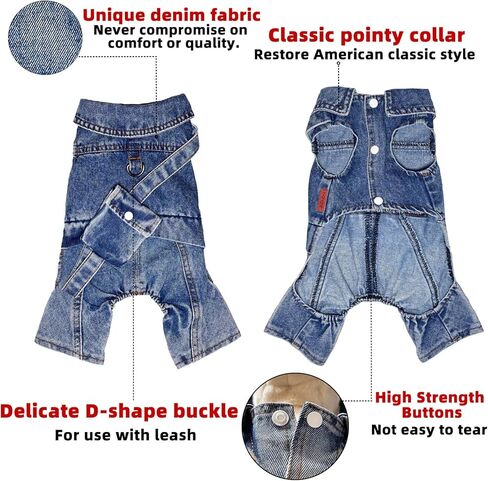 Fashion Dog Jeans Jacket with Pocket Pet Onesies Denim Coat,Puppy Overall Apparel Small Clothes Costumes Vest Shirts Pants Dogs Cats Boy Girl (X-Small) in Saudi Arabia