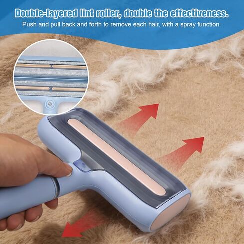Pet Hair Remover Lint Rollers for Pet Hair Extra Sticky with Water Spray,Reusable 2-in-1 Dog Cat Hair Removal Tool for Furniture,Couch,Carpet,Bedding,and Clothes - Includes 4 Brushes in Kuwait