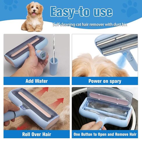 Pet Hair Remover Lint Rollers for Pet Hair Extra Sticky with Water Spray,Reusable 2-in-1 Dog Cat Hair Removal Tool for Furniture,Couch,Carpet,Bedding,and Clothes - Includes 4 Brushes in Kuwait