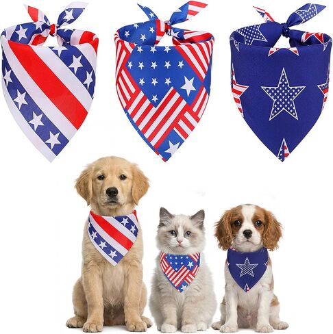 Andibro 3Pcs 4th of July Dog Bandanas, American Flag Patriotic Dog BandanasTriangle Reversible Scarf Memorial Independence Day Bandana for Dogs Puppy Cats in Kuwait