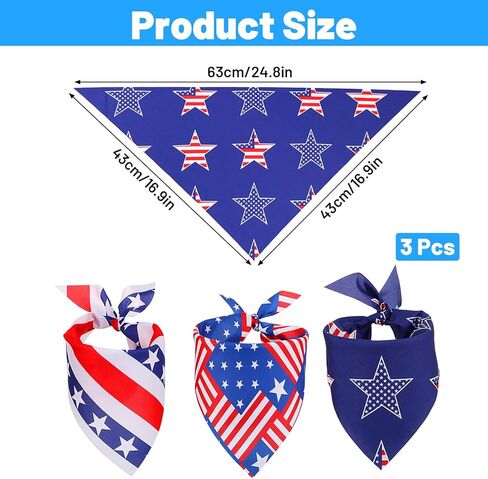 Andibro 3Pcs 4th of July Dog Bandanas, American Flag Patriotic Dog BandanasTriangle Reversible Scarf Memorial Independence Day Bandana for Dogs Puppy Cats in Kuwait