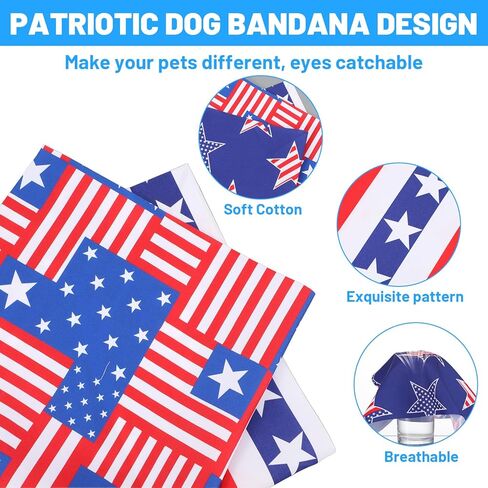 Andibro 3Pcs 4th of July Dog Bandanas, American Flag Patriotic Dog BandanasTriangle Reversible Scarf Memorial Independence Day Bandana for Dogs Puppy Cats in Kuwait