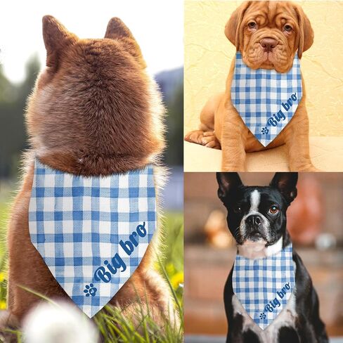 Big Bro Dog Bandana Blue Grid Pregnancy Announcement Dog Bandana Dog Baby Announcement Gender Reveal Announcement Photo Puppy Big Brother Bandana for Small Medium Cat Dogs in Kuwait