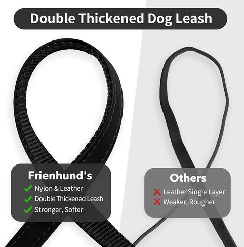 طوق كلب Frienhund قابل للتعديل: طوق كلب واقٍ من جلد البولي يوريثان مع مقود، طوق متين مدبب للكلاب متوسطة الحجم، أسود، مقاس XL (17.7"-20.5") in Kuwait