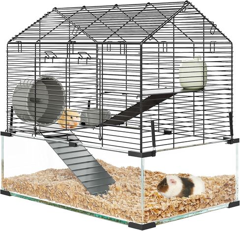 Hamster Cage Starter Kits, Guinea Pig Cage with 3-Layer Platform,Wheel,Water Bottle, Hideout,Bowl Accessories, Pet Rat Cage for Chinchillas, Hedgehog, Syrian, Gerbil-Chew Proof Metal in Kuwait