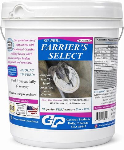 SU-PER Farrier's Select Hoof Supplement - Horse Premium Hoof Care Supplement with Probiotics - Healthy Hoof Growth - 4 Pounds, 1 Month Supply in Kuwait