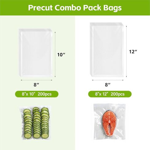 Vacuum Sealer Bags for Food, 200 Count, 8" x 10" Pre Cut Vacuum Seal Bags, BPA Free Embossed Food Saver Vacuum Sealer Bags for Freezer Storage, Meal Prep, Sous Vide, Heavy Duty Commercial Grade in Kuwait