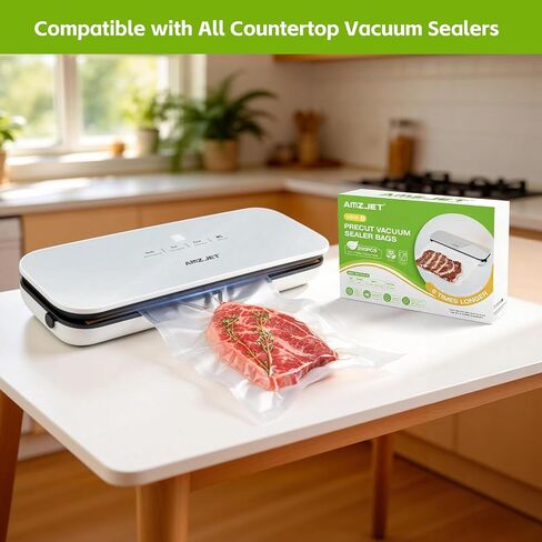 Vacuum Sealer Bags for Food, 200 Count, 8" x 10" Pre Cut Vacuum Seal Bags, BPA Free Embossed Food Saver Vacuum Sealer Bags for Freezer Storage, Meal Prep, Sous Vide, Heavy Duty Commercial Grade in Kuwait