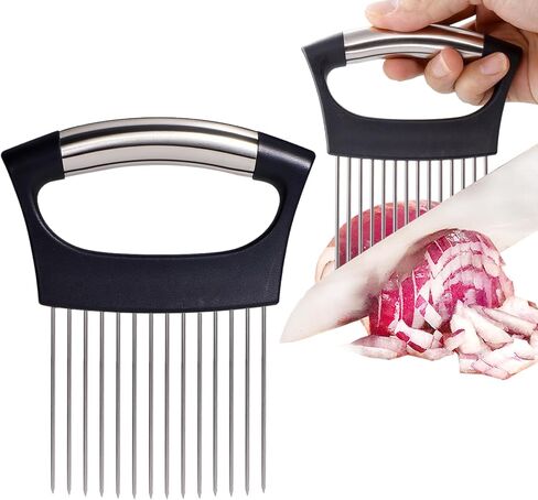 JAYVAR Extra-Large Onion Holder for Slicing, 304 Stainless Steel Large Onion Slicer with 14 Long Needles, Onions Cutter Vegetable Chopper, Tomato Cutter Slicer, Kitchen Gadgets for Evenly Slicing in Saudi Arabia