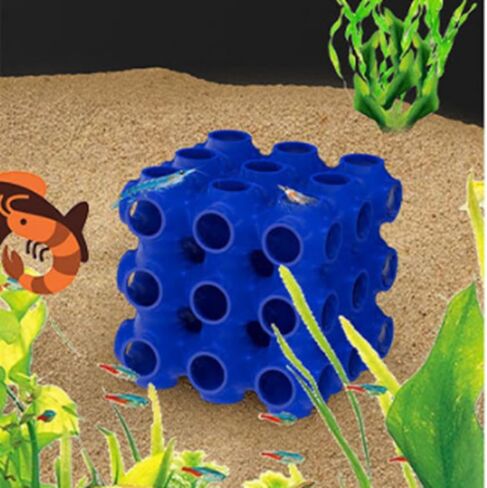 Shrimp Cube Hideway, Fish Tank Porous Cave Shelter Hideout Ornament for Aquarium Small Fish Shrimp Habitat Rest Blue in Kuwait