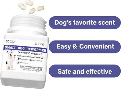 De-Wormer for Puppies and Small Dogs, Dewormer Chewables, (pyrantel pamoate/praziquantel) Controls Tapeworms, Roundworms & Hookworms, Easy to Administer Canine Worm Treatment in Kuwait