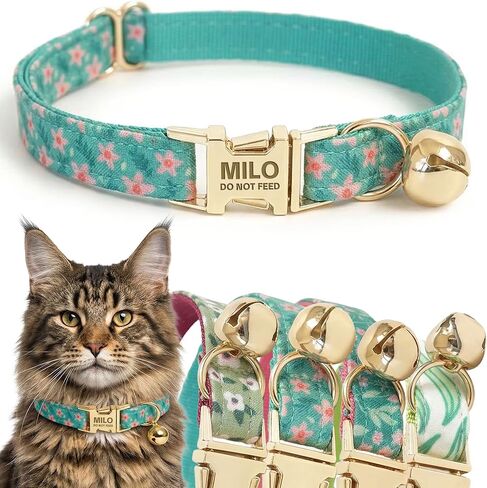 Engraved Floral Cat Collar with Removable Bow Tie - Personalized ID Tag & Safety Bell, Adaptive Polyester Design, （Non-Breakaway） - Floral Pattern Collection in Saudi Arabia
