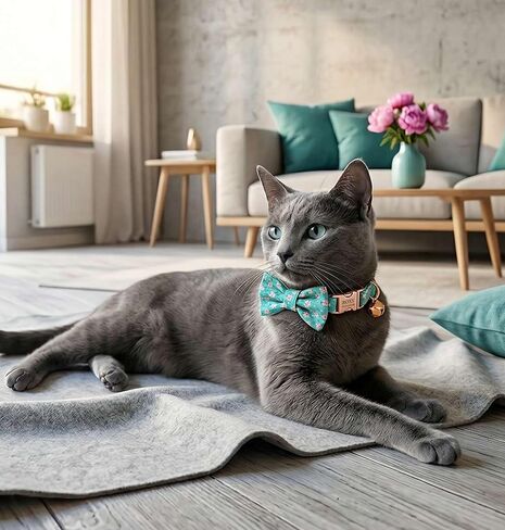 Engraved Floral Cat Collar with Removable Bow Tie - Personalized ID Tag & Safety Bell, Adaptive Polyester Design, （Non-Breakaway） - Floral Pattern Collection in Saudi Arabia
