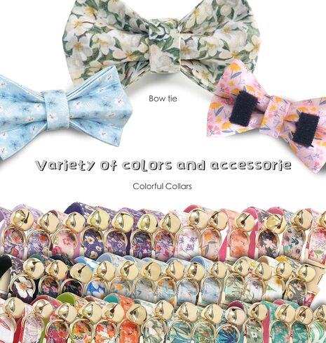 Engraved Floral Cat Collar with Removable Bow Tie - Personalized ID Tag & Safety Bell, Adaptive Polyester Design, （Non-Breakaway） - Floral Pattern Collection in Saudi Arabia