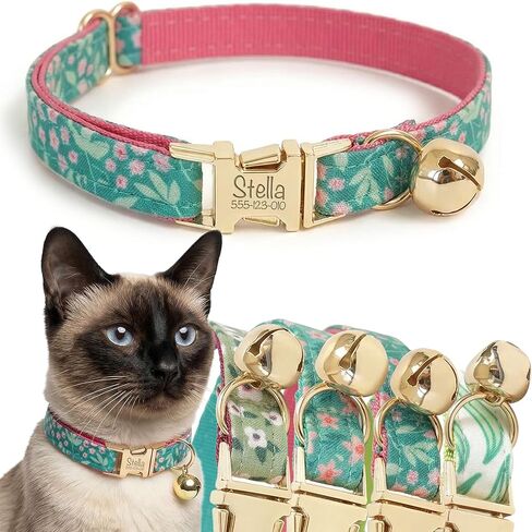 Engraved Floral Cat Collar with Removable Bow Tie - Personalized ID Tag & Safety Bell, Adaptive Polyester Design, （Non-Breakaway） - Floral Pattern Collection in Saudi Arabia