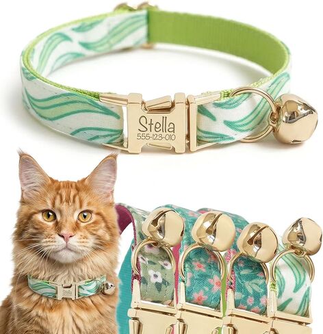 Engraved Floral Cat Collar with Removable Bow Tie - Personalized ID Tag & Safety Bell, Adaptive Polyester Design, （Non-Breakaway） - Floral Pattern Collection in Saudi Arabia