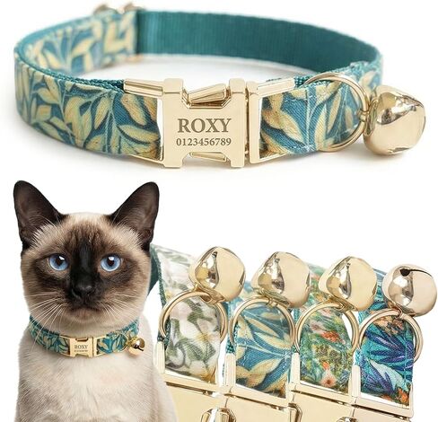Engraved Floral Cat Collar with Removable Bow Tie - Personalized ID Tag & Safety Bell, Adaptive Polyester Design, （Non-Breakaway） - Floral Pattern Collection in Saudi Arabia