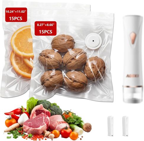 30 عبوة من أكياس تفريغ الهواء القابلة لإعادة الاستخدام من أجل AOSKI، أكياس Sous Vide شديدة التحمل خالية من مادة BPA (15 صغيرة، 15 متوسطة) مع مشبكين للغلق، أكياس تخزين طعام مضادة للتسرب للفريزر والميكروويف وإعداد الوجبات in Kuwait