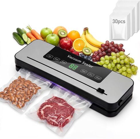 Vacuum Sealer Machine for Food with Built-in Cutter, 6-in-1 One-Touch Automatic Food Vacuum Sealer, Dry & Wet Modes, Digital Timer, Compact Food Saver Vacuum Sealer with 30 Bags Grey in Kuwait