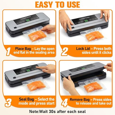 Vacuum Sealer Machine for Food with Built-in Cutter, 6-in-1 One-Touch Automatic Food Vacuum Sealer, Dry & Wet Modes, Digital Timer, Compact Food Saver Vacuum Sealer with 30 Bags Grey in Kuwait