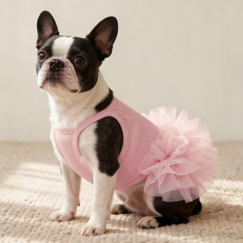 Dog Dress Tulle Skirt Outfit with Ribbed Knit Bodice Spaghetti Strap Party Photo Shoot Costume for Small Medium Pets Pink XL in Kuwait