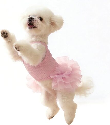 Dog Dress Tulle Skirt Outfit with Ribbed Knit Bodice Spaghetti Strap Party Photo Shoot Costume for Small Medium Pets Pink XL in Kuwait