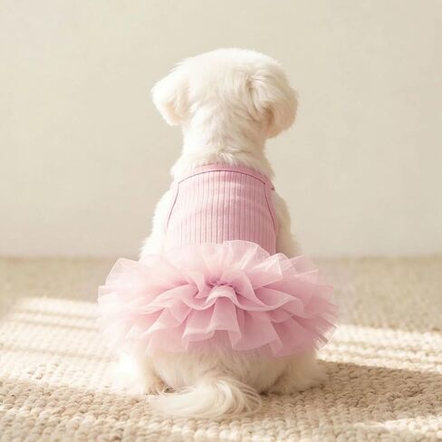 Dog Dress Tulle Skirt Outfit with Ribbed Knit Bodice Spaghetti Strap Party Photo Shoot Costume for Small Medium Pets Pink XL in Kuwait