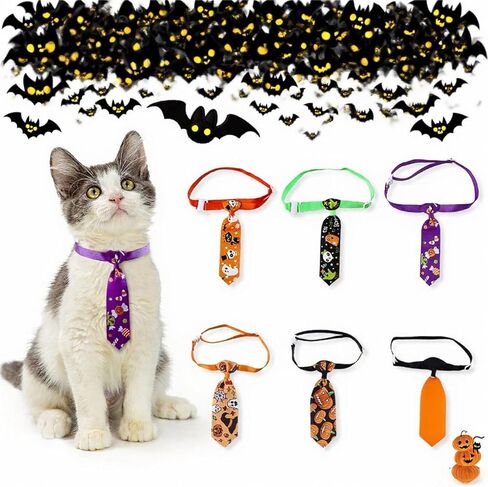 Halloween Cat Bow Tie Collar – Adjustable Pet Neck Tie Costume Accessories for Small Medium Large Dogs & Cats, Cute Pumpkin Bat Ghost Patterns for Holiday Party & Photo Props in Kuwait