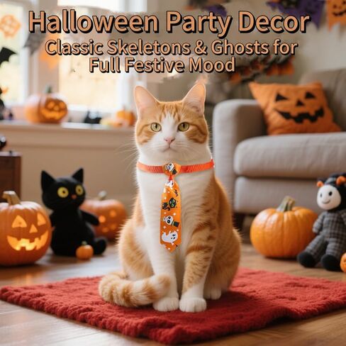 Halloween Cat Bow Tie Collar – Adjustable Pet Neck Tie Costume Accessories for Small Medium Large Dogs & Cats, Cute Pumpkin Bat Ghost Patterns for Holiday Party & Photo Props in Kuwait