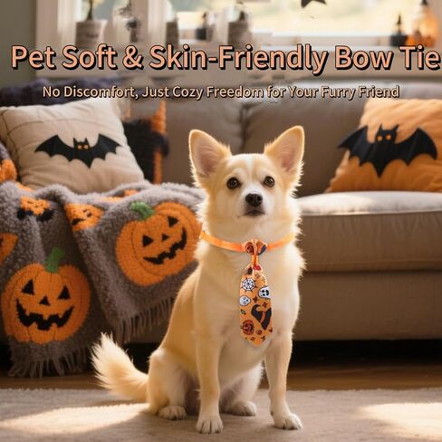 Halloween Cat Bow Tie Collar – Adjustable Pet Neck Tie Costume Accessories for Small Medium Large Dogs & Cats, Cute Pumpkin Bat Ghost Patterns for Holiday Party & Photo Props in Kuwait