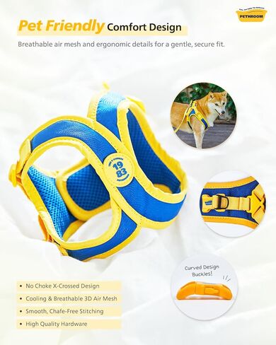 حزام الكلاب PETHROOM Comfort-X 2.0 - سترة خفيفة الوزن وناعمة سهلة الارتداء والخلع، سهلة الارتداء والخلع بإبزيم بلمسة واحدة، شبكة ثلاثية الأبعاد قابلة للتنفس، مبطنة وممتصة للصدمات، قابلة للتعديل للكلاب المتوسطة الصغيرة (صغيرة) in Kuwait