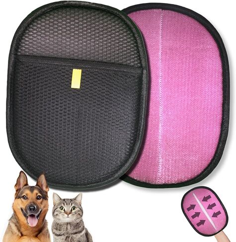 Pet Hair Removal Glove for Cats & Dogs - Reusable Electrostatic Pet Hair Remover Tool for Furniture, Couch, Carpet, Clothing & Car Seats - Pink and Black in Kuwait