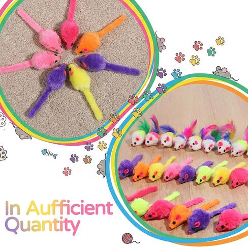120 Pcs Fur Mice Cat Toys Furry Rattle Mouse Kitten Toy Assorted Interactive Cat Toys with Feather Tails for Indoor Cats Interactive Play Color Varies in Kuwait